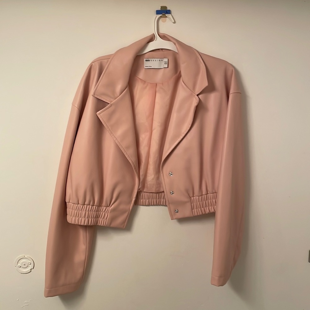 Pale Pink ASOS Design size 14 pleather Moto jacket